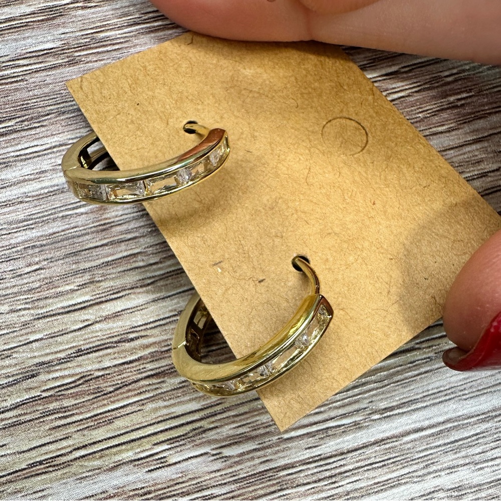 Yellow Gold Hoop Earrings with Crystals